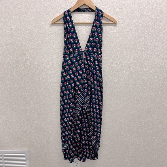 DVF Leyland Zen Floral Halter Dress in Midnight S Silk - Picture 2 of 9